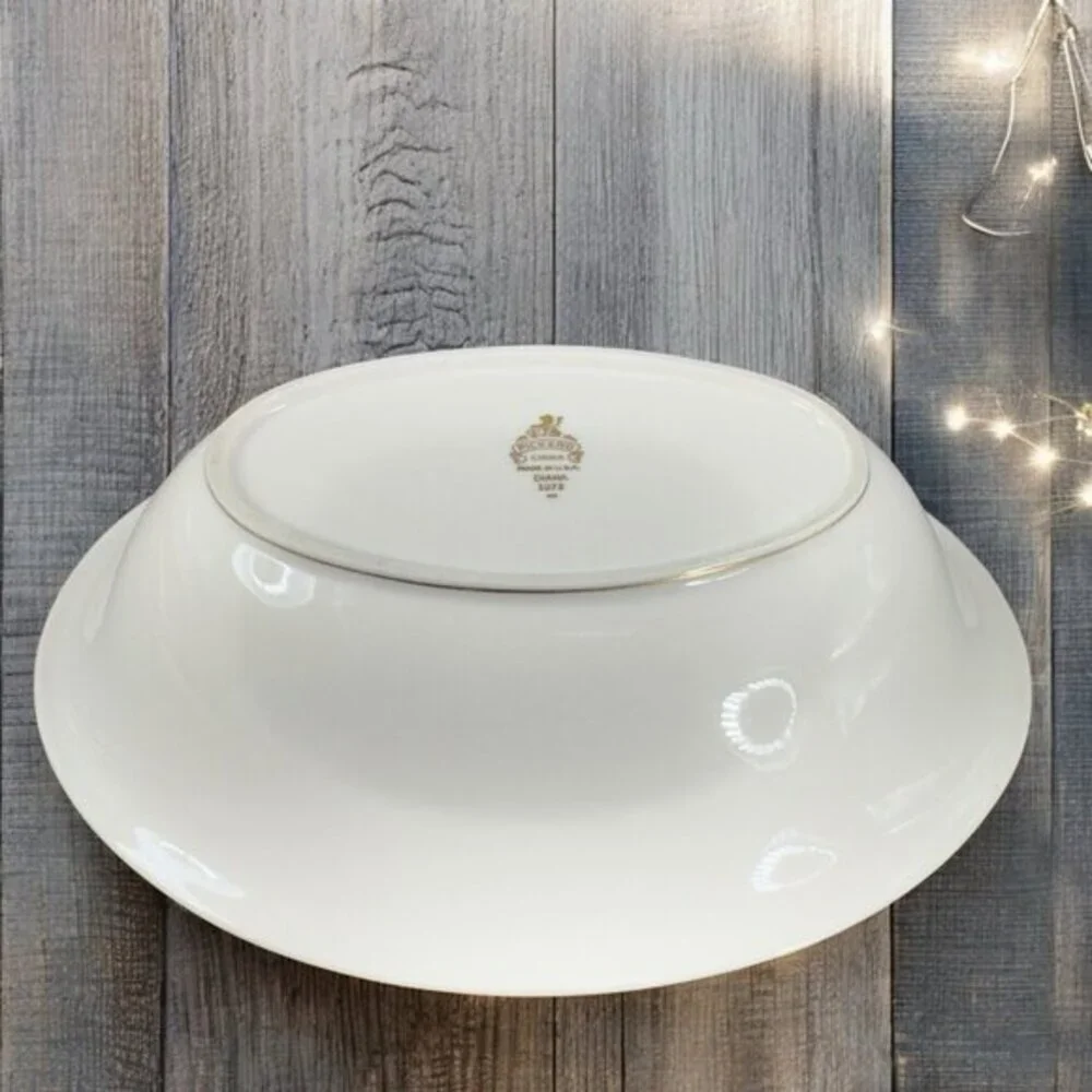 Pickard Fine‎ Porcelain Diana Pattern Oval Dish Bowl Elongated USA Green Ivory